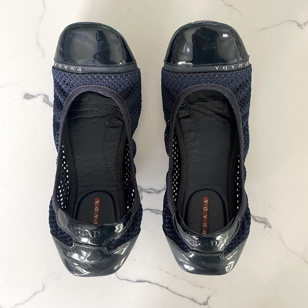 Prada Navy Mesh Pleather Ballet Flats 39/ 9